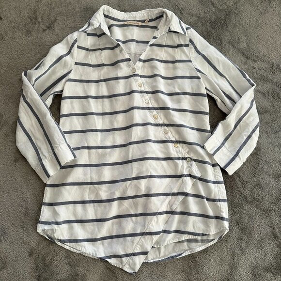 Soft Surroundings Washed Tencel Tunic Assymetrical Blouse SMALL Striped - Picture 1 of 9